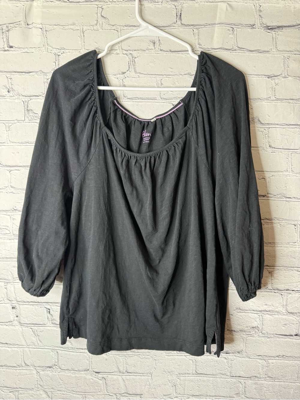 Boden Black Gathered Scoop Neck Blouse size large